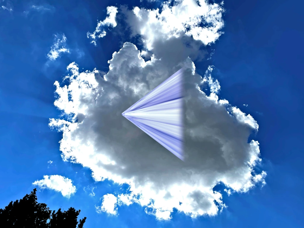 spacey traingle floating on a cloud