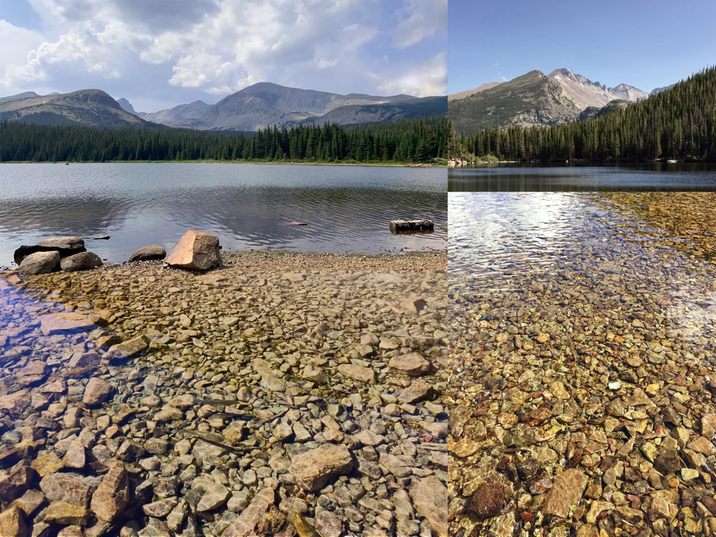 multiple lakes with shimmering sunlight